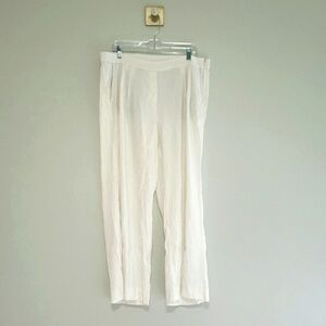 J. Jill Love Linen Wide Leg Pants XL Cream Ivory Pockets Lagenlook Coastal Beach